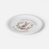 Frühlingshasen Ostereier Kranz Personalisiert Pappteller (Schrägansicht)