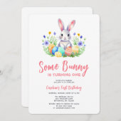 Frühlingshasen Ostern Erster Geburtstag Einladung (Vorne/Hinten)