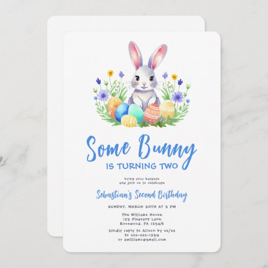 Frühlingshasen Ostern Zweites Geburtstag Einladung (Vorne/Hinten)