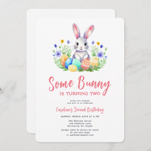 Frühlingshasen Ostern Zweites Geburtstag Einladung (Vorne/Hinten)