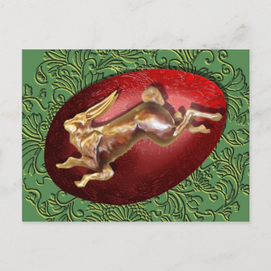 Frühlingshasen und rotes Ei Postkarte (Vorderseite)