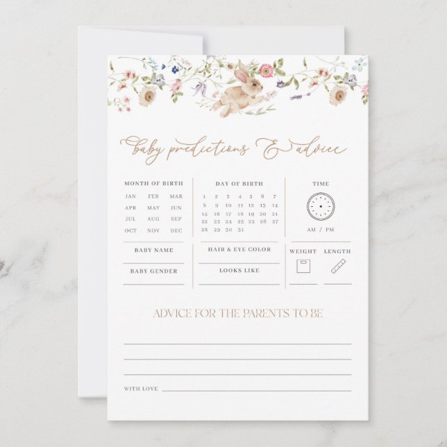 Frühlingshasen Vorhersagen Ratschläge Baby Dusche  (Vorderseite)