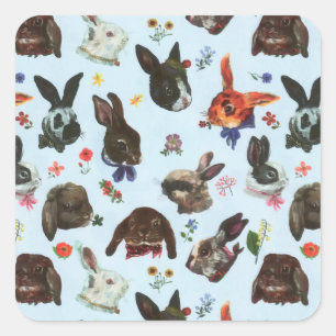 Frühlingshasen Wald Floral Quadratischer Aufkleber