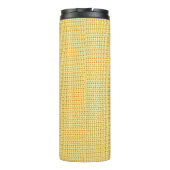 Frühlingshaube in gelber Farbe. Thermosbecher (Rückseite)