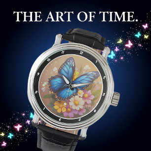 Frühlingshauch" - Blauer Schmetterling Floral Armbanduhr