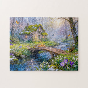 Frühlingshäuschen am Waldstrom Puzzle