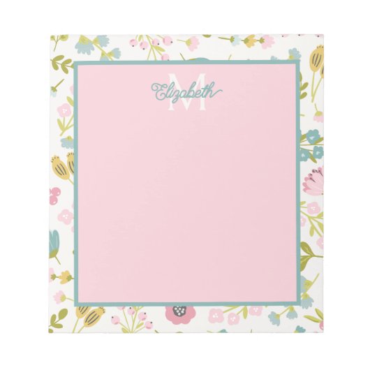 Frühlingshäuschen-Blumen-Monogramm Notizblock (Vorderseite)