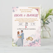 Frühlingsherz Rosa Blumenrahmen Einladung Hochzeit (Stehend Vorderseite)