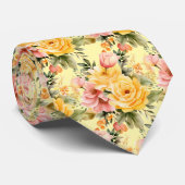 Frühlingshimmel Rosa und Gelbe Flora Neck Tie Krawatte (Gerollt)