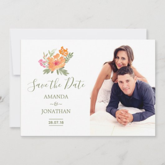 Frühlingshochzeit Aquarellblumen Save the Date (Vorderseite)