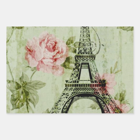 Frühlingsholz Rosa Blumenzauber, Periseiffelturm Geschenkpapier Set (Vorderseite)