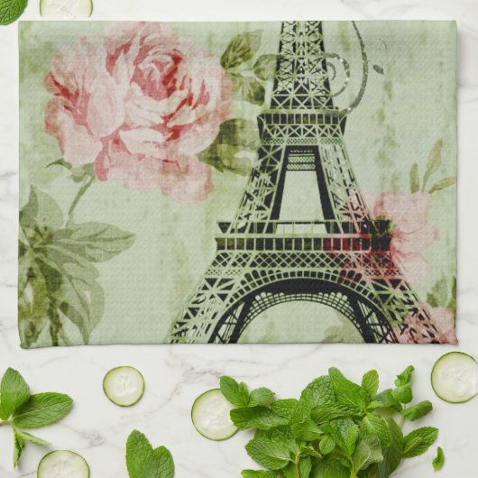 Frühlingsholz Rosa Blumenzauber, Periseiffelturm Geschirrtuch (Gefaltet)