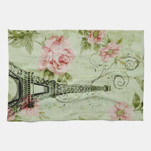 Frühlingsholz Rosa Blumenzauber, Periseiffelturm Geschirrtuch (Horizontal)