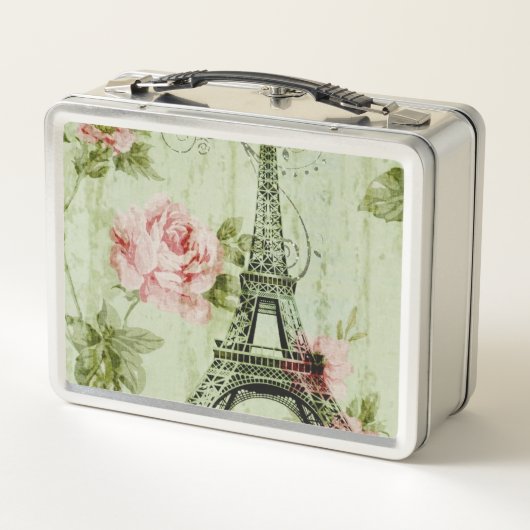 Frühlingsholz Rosa Blumenzauber, Periseiffelturm Metall Brotdose (Rückseite)