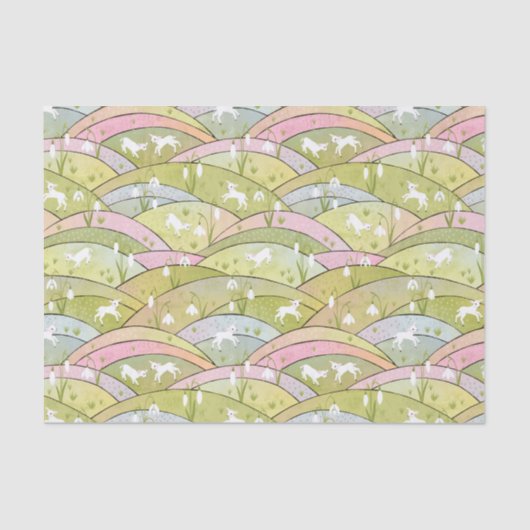 Frühlingshügel mit Babyziegen und Snowdrops Ostern Seidenpapier (Vorderseite)