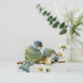 Frühlingshühner Grüne Stickerei Postkarte (Stehend Vorderseite)