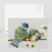 Frühlingshühner Grüne Stickerei Postkarte (Vorne/Hinten)