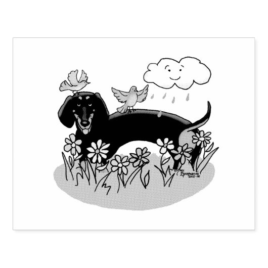 Frühlingshund Dackel (schwarz und braun) Niedlich Gummistempel (Prägung)
