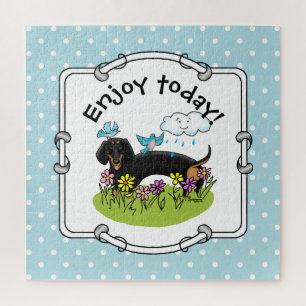 Frühlingshund Dackel (schwarz und braun) Niedlich Puzzle