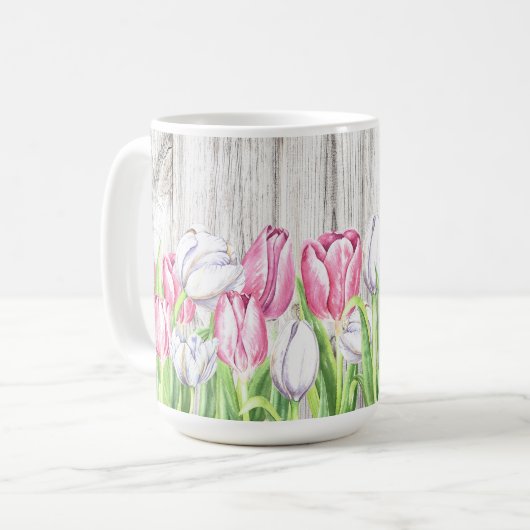 Frühlingshuppen Blume auf Holz Kaffeetasse (Vorderseite Links)