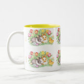 Frühlingshuppen, Bunnies & Chick, OsterTasse Zweifarbige Tasse (Links)