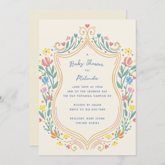Frühlingshüte Pastel Floral Shield Babydusche Einladung (Vorne/Hinten)