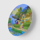 FrühlingsHütte Runde Wanduhr (Winkel)