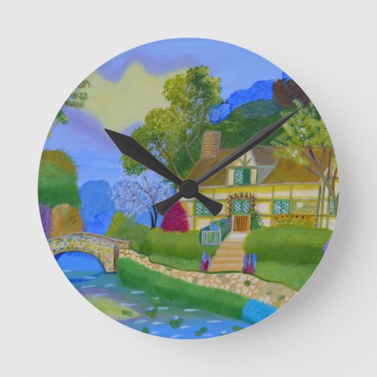 FrühlingsHütte Runde Wanduhr (Vorderseite)