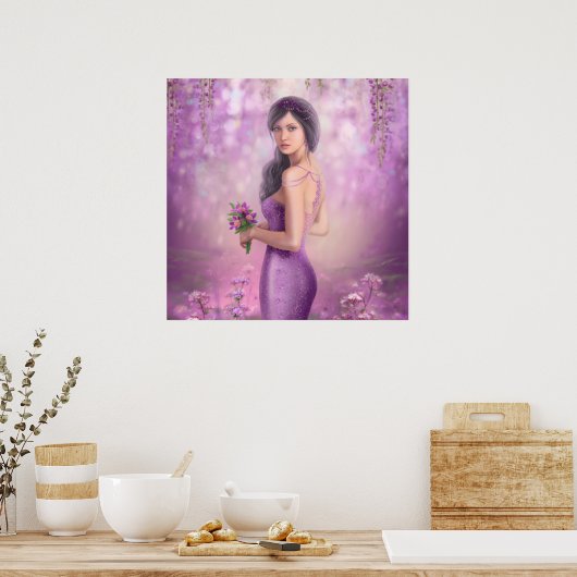 FrühlingsIllustration schöne Fantasy-Frau mit p Poster (Küche)