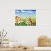 FrühlingsIllustration von Fawn und Eichhörnchen Poster (Küche)