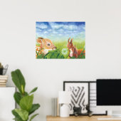 FrühlingsIllustration von Fawn und Eichhörnchen Poster (Heimbüro)