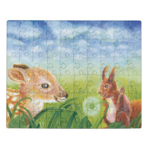 FrühlingsIllustration von Fawn und Eichhörnchen