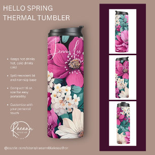 Frühlingsinspiriertes Rosa und Grünes Floraldesign Thermosbecher