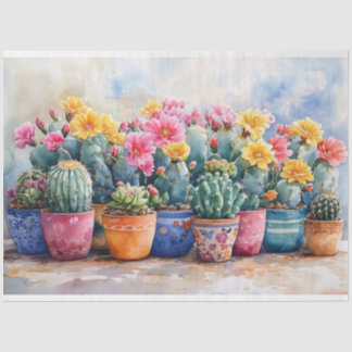 Frühlingskaktus und Blume Dekoupage Seidenpapier