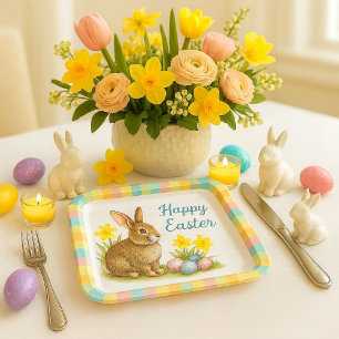 Frühlingskariert mit Osterhase-Papierteller Pappteller