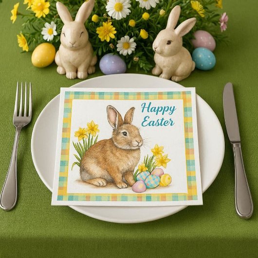 Frühlingskariert mit Osterhasen Serviette
