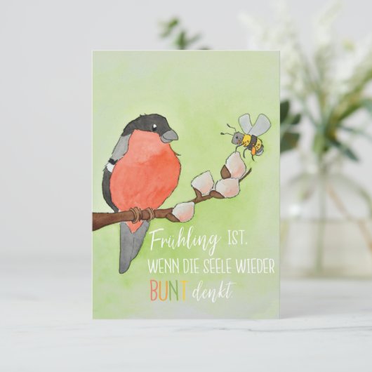 Frühlingskarte mit Vogel und Hummel (Stehend Vorderseite)