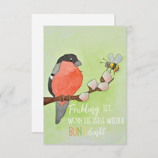 Frühlingskarte mit Vogel und Hummel (Vorne/Hinten)
