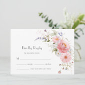 Frühlingskarte Wildblumen Rosa weiße Hochzeitskart Save The Date (Stehend Vorderseite)