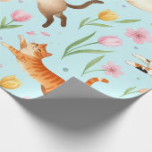 Frühlingskatzenparade – Springende Katzen & Blüten Geschenkpapier (Ecke)