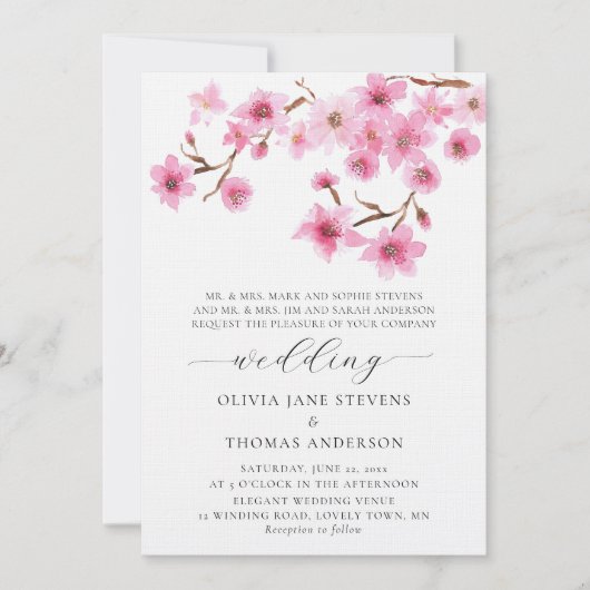Frühlingskirsche blüht beide Eltern heiraten Einladung (Vorderseite)