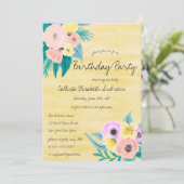 Frühlingskoralle Gelbe Flora Wasserfarbe Geburtsta Einladung (Stehend Vorderseite)
