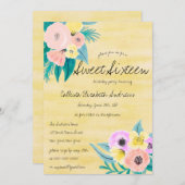 Frühlingskorallen Gelbe Flora Wasserfarbe Süß 16 Einladung (Vorne/Hinten)