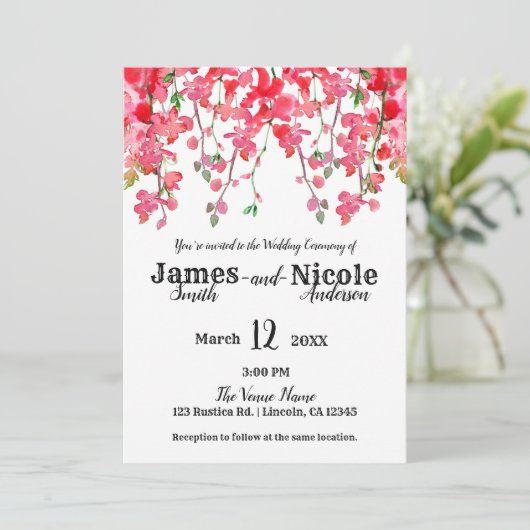 Frühlingskorallen Orchideen Zweige Blumenzehen Einladung (Stehend Vorderseite)