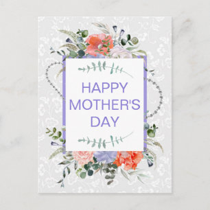 Frühlingskorallen und lila Blumen zum Muttertag Postkarte