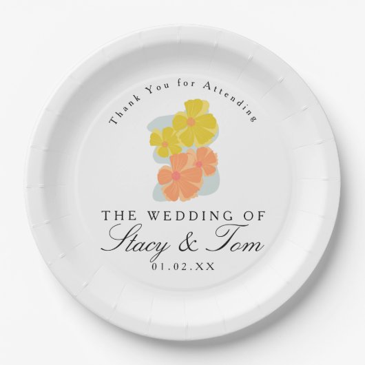 Frühlingskosmos Blütenhandgezeichnete Hochzeit Pappteller (Vorderseite)