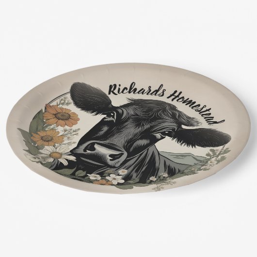 Frühlingskuh Pappteller (Schrägansicht)