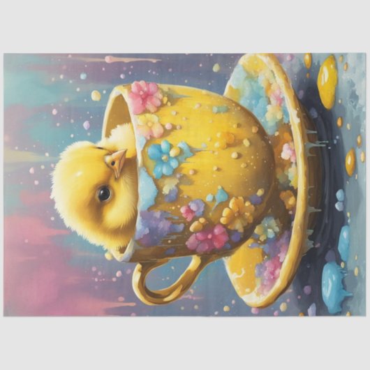 Frühlingsküken im Teakholz Seidenpapier (Vorderseite)