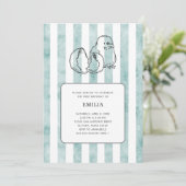 Frühlingsküken und Streifen Vintages Kind Geburtst Einladung (Stehend Vorderseite)