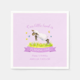 Frühlingslamm, das niedlichen lila 1. Geburtstag a Serviette